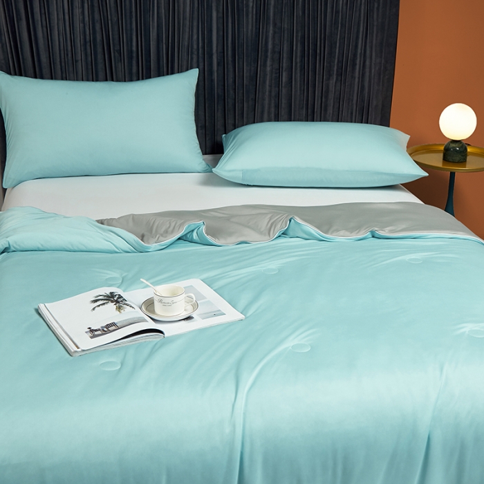 91家纺网 家纺一手货源 找家纺 安哆啦 2022新款A类冰淇淋凉感丝夏被 蒂凡尼蓝+绅士灰