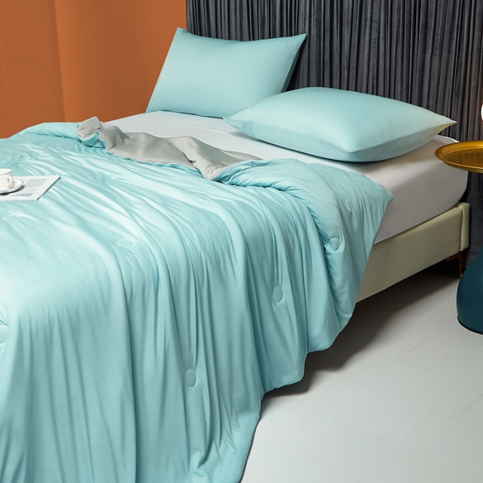 91家纺网 家纺一手货源 找家纺 安哆啦 2022新款A类冰淇淋凉感丝夏被 蒂凡尼蓝+绅士灰