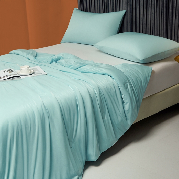 91家纺网 家纺一手货源 找家纺 安哆啦 2022新款A类冰淇淋凉感丝夏被 蒂凡尼蓝