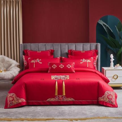 91家纺网 家纺一手货源 找家纺 高大尚 2022新款60s长绒棉时尚婚庆套件 爱相伴