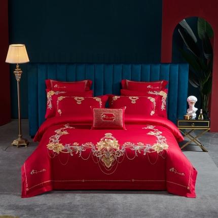 91家纺网 家纺一手货源 找家纺 高大尚 2022新款60s长绒棉时尚婚庆套件朵朵爱恋