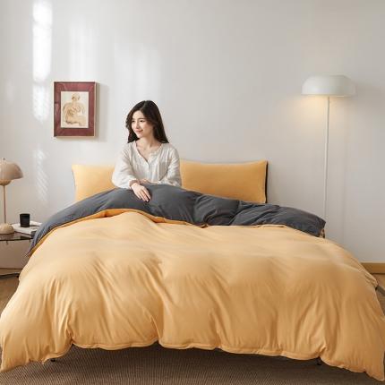 91家纺网 家纺一手货源 找家纺 总-风向标 2022新款A类云感全棉针织素色双拼四件套系列一