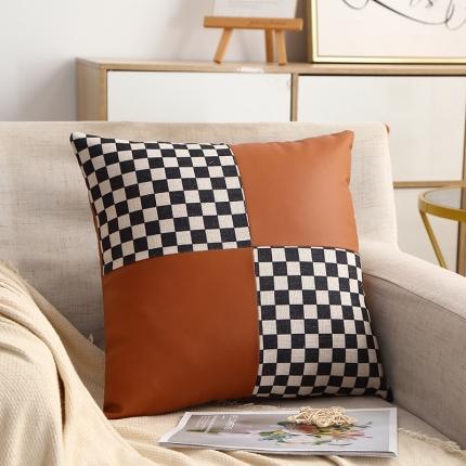 91家纺网 家纺一手货源 找家纺 八零年代 新款高档PU麻布时尚抱枕抱枕套棋盘格千鸟格抱枕含芯 棋盘格对角
