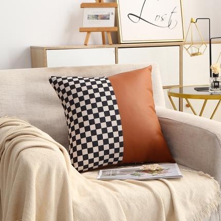 91家纺网 家纺一手货源 找家纺 总 新款高档PU麻布时尚抱枕抱枕套棋盘格千鸟格抱枕含芯