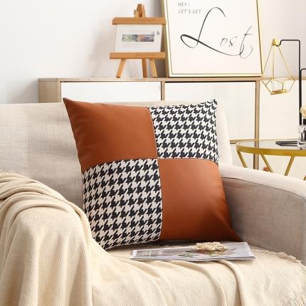 91家纺网 家纺一手货源 找家纺 八零年代 新款高档PU麻布时尚抱枕抱枕套棋盘格千鸟格抱枕含芯 千鸟格对角