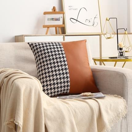 91家纺网 家纺一手货源 找家纺 八零年代 新款高档PU麻布时尚抱枕抱枕套棋盘格千鸟格抱枕含芯 千鸟格双拼
