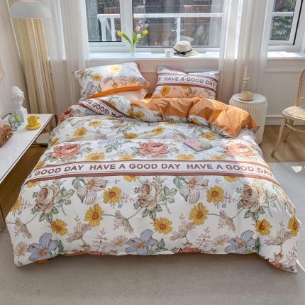 91家纺网 家纺一手货源 找家纺 梦家居 2022新款全棉印花小清新四件套被套 芳草园