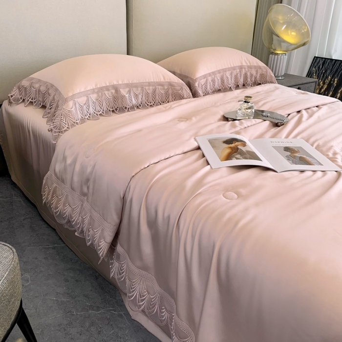 91家纺网 家纺一手货源 找家纺 榻尚 2022新款80S高端天丝夏被四件套-悦 悦  娴静粉