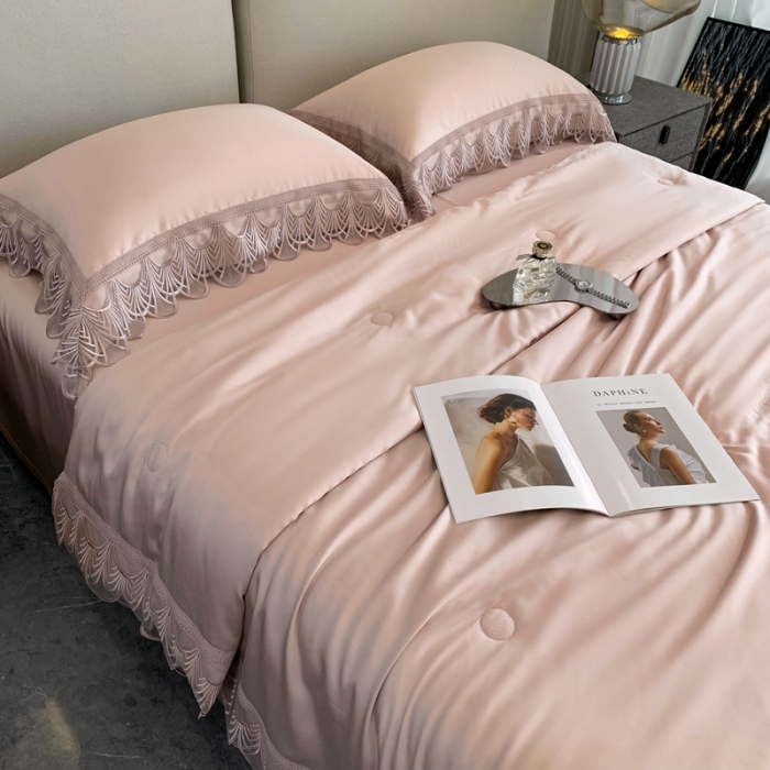 91家纺网 家纺一手货源 找家纺 榻尚 2022新款80S高端天丝夏被四件套-悦 悦  娴静粉