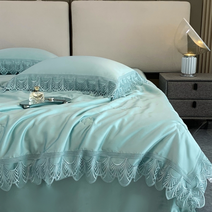 91家纺网 家纺一手货源 找家纺 榻尚 2022新款80S高端天丝夏被四件套-悦 悦 涟漪绿