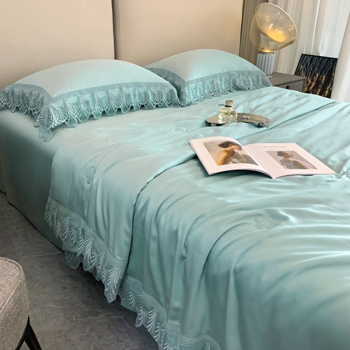 91家纺网 家纺一手货源 找家纺 榻尚 2022新款80S高端天丝夏被四件套-悦 悦 涟漪绿