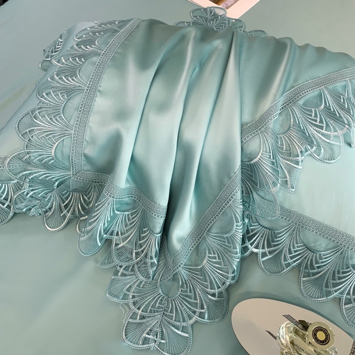 91家纺网 家纺一手货源 找家纺 榻尚 2022新款80S高端天丝夏被四件套-悦 悦 涟漪绿