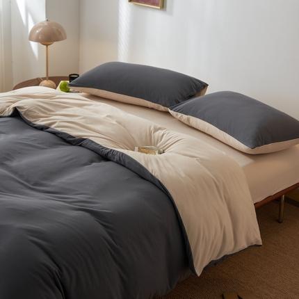 91家纺网 家纺一手货源 找家纺 风向标 2022新款A类云感全棉针织素色双拼四件套 完美罂灰