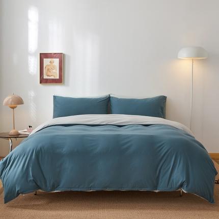 91家纺网 家纺一手货源 找家纺 风向标 2022新款A类云感全棉针织素色双拼四件套 完美罂灰