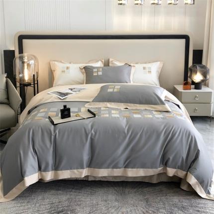 太古汇 2022新款长绒棉高定绣花魔方四件套场景一 魔方-灰色