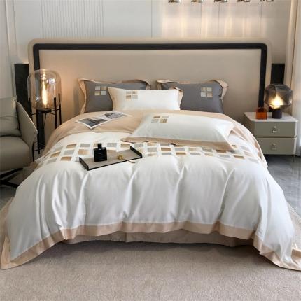 太古汇 2022新款长绒棉高定绣花魔方四件套场景一 魔方-米白