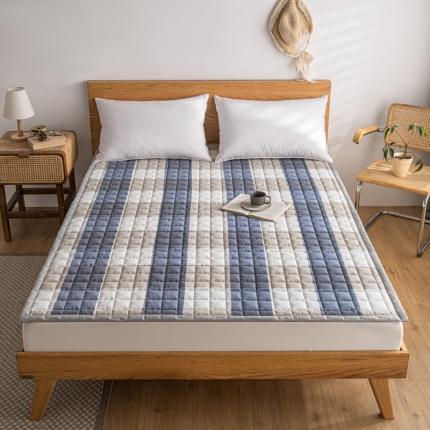 91家纺网 家纺一手货源 找家纺 东宇 2022新款A类全棉色织水洗棉夹棉床垫 蓝大格