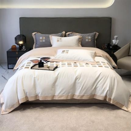 总 太古汇2022新款长绒棉高定绣花魔方四件套场景二