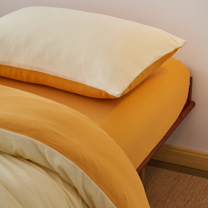 91家纺网 家纺一手货源 找家纺 风向标 2022新款A类云感全棉针织素色双拼四件套 奶鹅黄