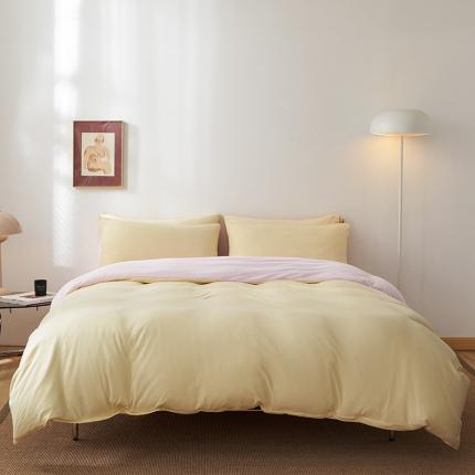 91家纺网 家纺一手货源 找家纺 风向标 2022新款A类云感全棉针织素色双拼四件套 菁粉