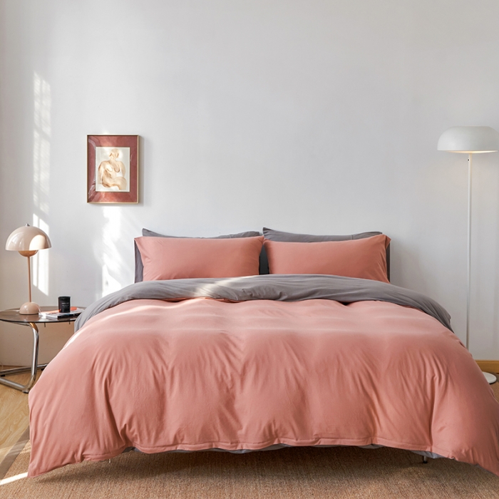 91家纺网 家纺一手货源 找家纺 风向标 2022新款A类云感全棉针织素色双拼四件套 黛莎