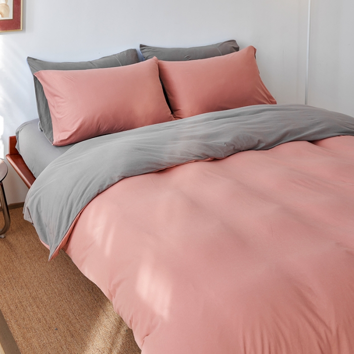 91家纺网 家纺一手货源 找家纺 风向标 2022新款A类云感全棉针织素色双拼四件套 黛莎