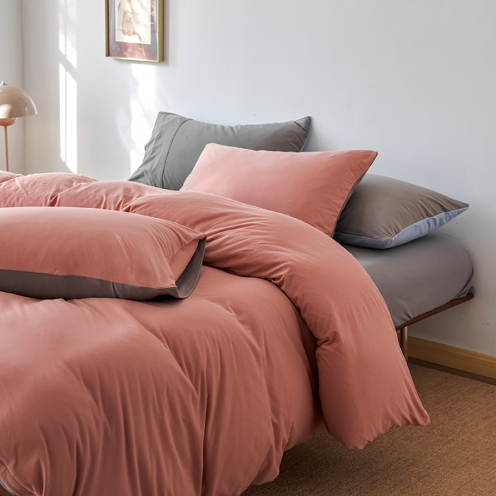 91家纺网 家纺一手货源 找家纺 风向标 2022新款A类云感全棉针织素色双拼四件套 黛莎