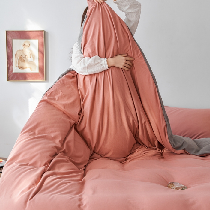 91家纺网 家纺一手货源 找家纺 风向标 2022新款A类云感全棉针织素色双拼四件套 黛莎