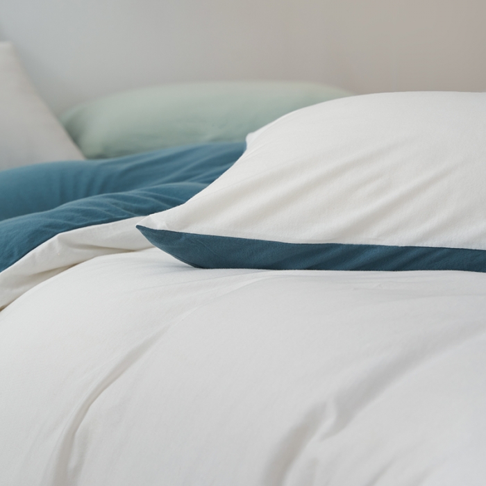 91家纺网 家纺一手货源 找家纺 风向标 2022新款A类云感全棉针织素色双拼四件套 蓝盐