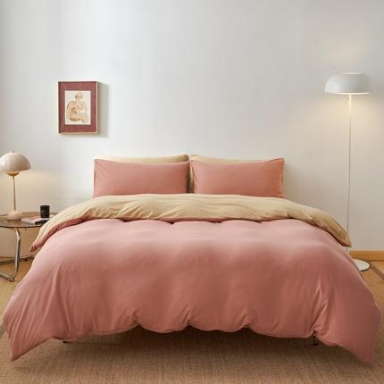 91家纺网 家纺一手货源 找家纺 风向标 2022新款A类云感全棉针织素色双拼四件套 沙茶