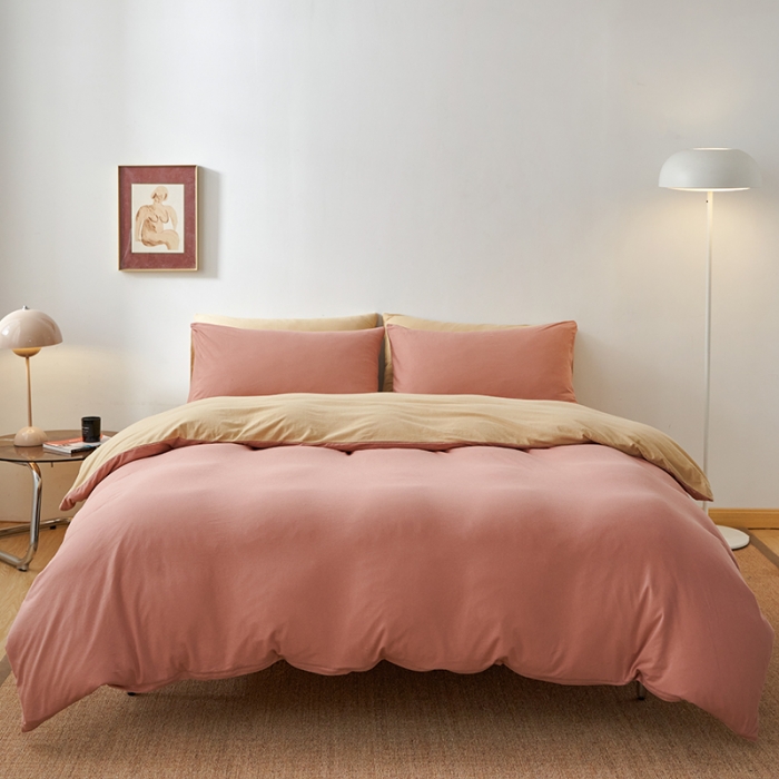 91家纺网 家纺一手货源 找家纺 风向标 2022新款A类云感全棉针织素色双拼四件套 沙茶