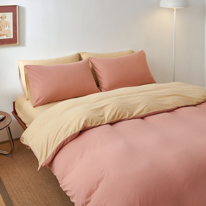 91家纺网 家纺一手货源 找家纺 风向标 2022新款A类云感全棉针织素色双拼四件套 沙茶