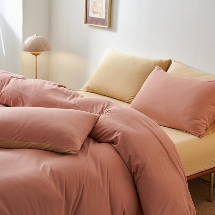 91家纺网 家纺一手货源 找家纺 风向标 2022新款A类云感全棉针织素色双拼四件套 沙茶