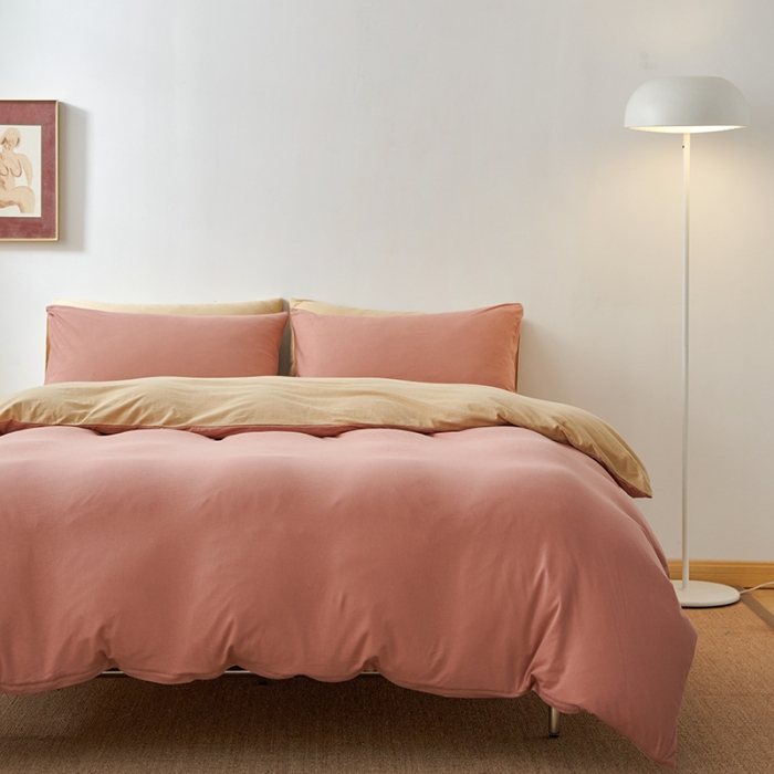 91家纺网 家纺一手货源 找家纺 风向标 2022新款A类云感全棉针织素色双拼四件套 沙茶