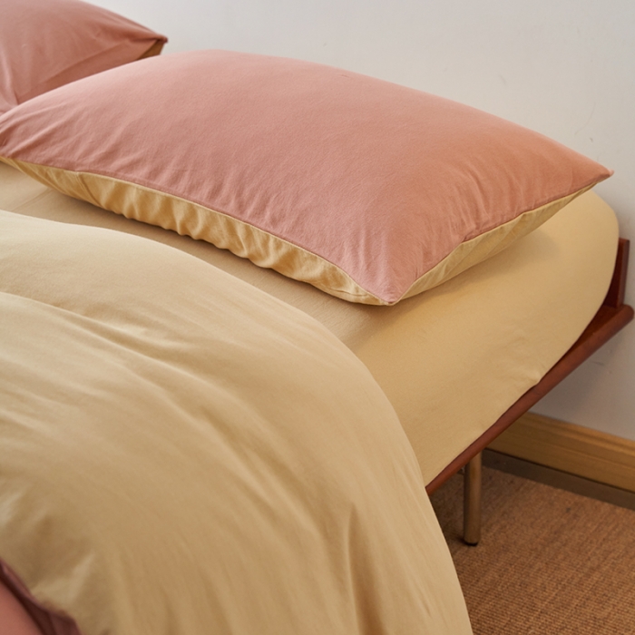 91家纺网 家纺一手货源 找家纺 风向标 2022新款A类云感全棉针织素色双拼四件套 沙茶