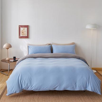 91家纺网 家纺一手货源 找家纺 风向标 2022新款A类云感全棉针织素色双拼四件套 冰霜