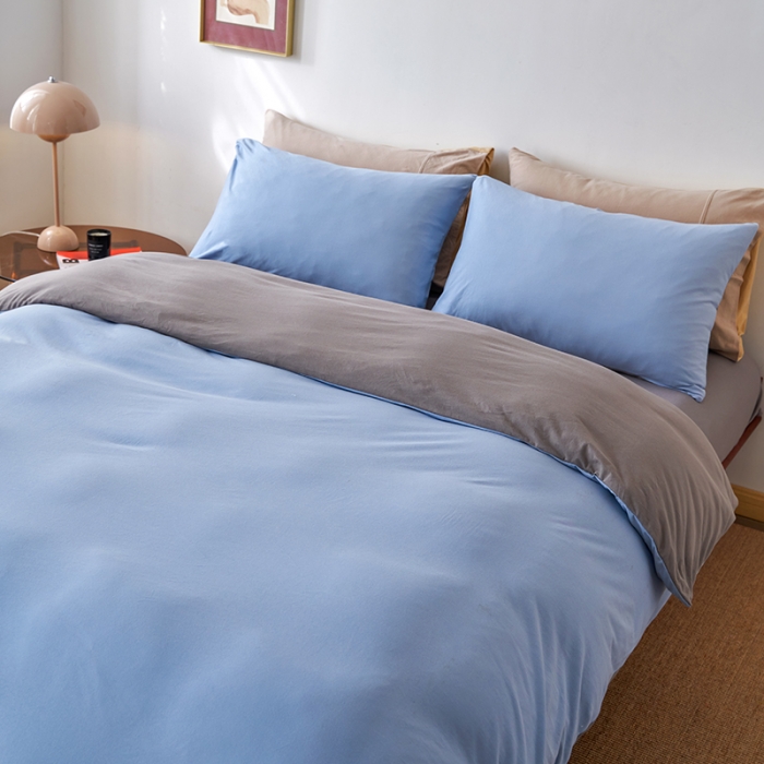 91家纺网 家纺一手货源 找家纺 风向标 2022新款A类云感全棉针织素色双拼四件套 冰霜