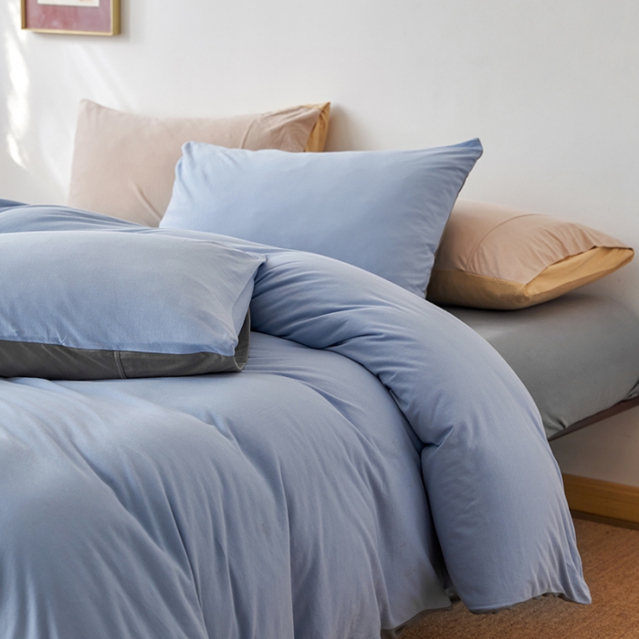 91家纺网 家纺一手货源 找家纺 风向标 2022新款A类云感全棉针织素色双拼四件套 冰霜