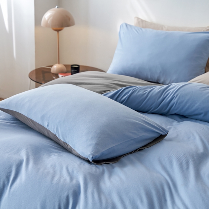 91家纺网 家纺一手货源 找家纺 风向标 2022新款A类云感全棉针织素色双拼四件套 冰霜