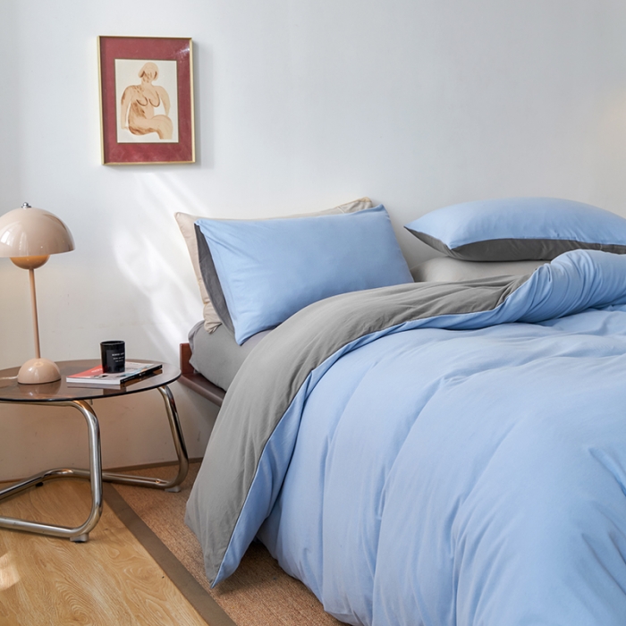 91家纺网 家纺一手货源 找家纺 风向标 2022新款A类云感全棉针织素色双拼四件套 冰霜