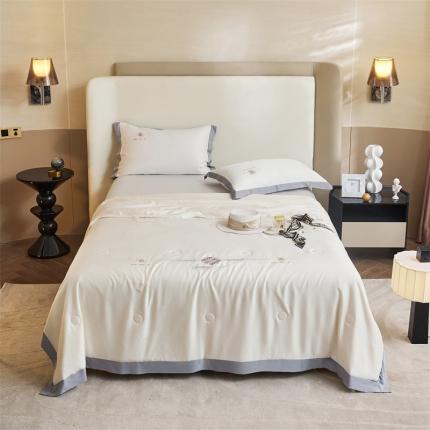 91家纺网 家纺一手货源 找家纺 2022新款莫代尔天丝A类至纯大豆抗菌防螨夏被 幻影-本白