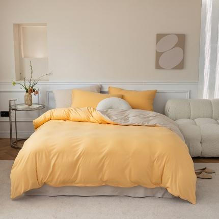 91家纺网 家纺一手货源 找家纺 风向标 2022新款A类云感全棉针织素色双拼四件套 奶油橘灰