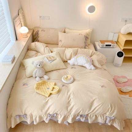 91家纺网 家纺一手货源 找家纺 嗨购家纺 2022新款色织水洗棉四件套-彩虹 彩虹黄