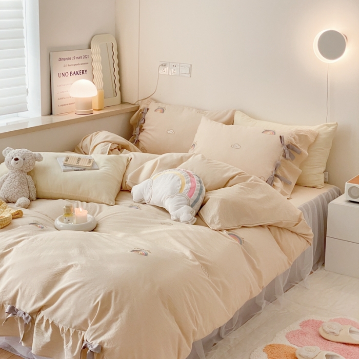 91家纺网 家纺一手货源 找家纺 嗨购家纺 2022新款色织水洗棉四件套-彩虹 彩虹黄