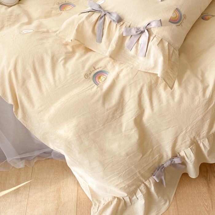 91家纺网 家纺一手货源 找家纺 嗨购家纺 2022新款色织水洗棉四件套-彩虹 彩虹黄