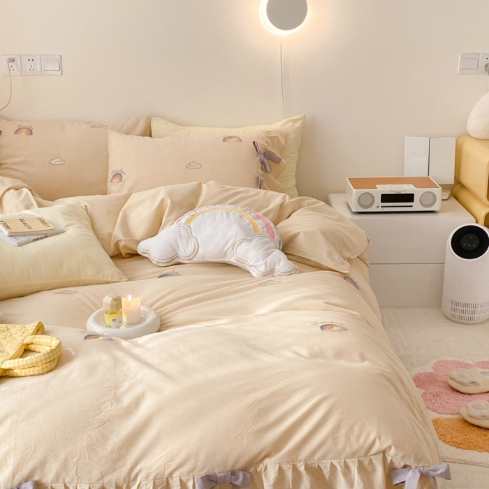 91家纺网 家纺一手货源 找家纺 嗨购家纺 2022新款色织水洗棉四件套-彩虹 彩虹黄