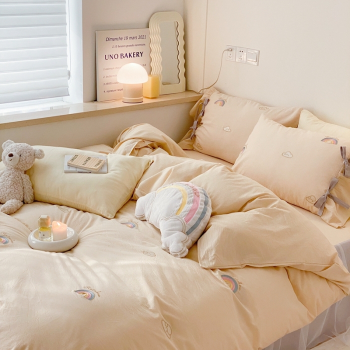 91家纺网 家纺一手货源 找家纺 嗨购家纺 2022新款色织水洗棉四件套-彩虹 彩虹黄