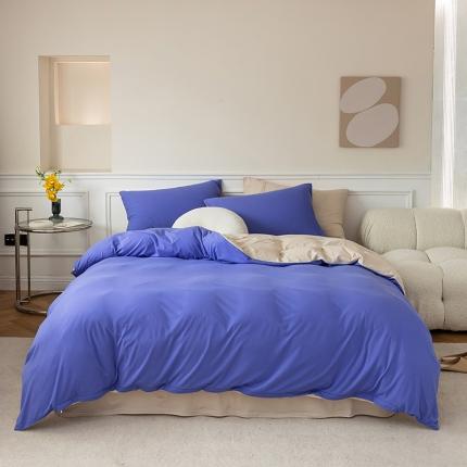 91家纺网 家纺一手货源 找家纺 风向标 2022新款A类云感全棉针织素色双拼四件套 长春蓝灰