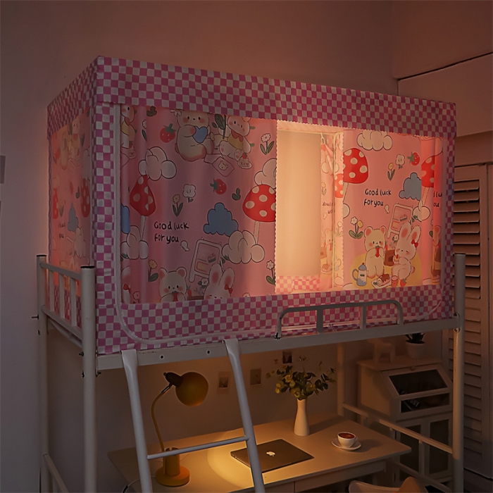 91家纺网 家纺一手货源 找家纺 新太阳 2022新款遮光防尘一体式学生蚊帐 乖乖兔-粉