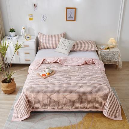 91家纺网 家纺一手货源 找家纺 欧喜璐 2024新款水洗棉超声波礼品夏被夏凉被春秋被天野粉红